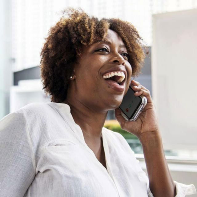 HAPPY BLACK WOMAN GLASSES CELL PHONE